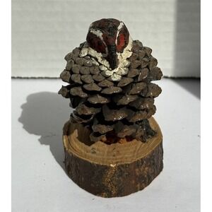 Pine Cone Owl on Wood‎ BaseApproximately  3 3/8" Tall & 2.25" Wide Rustic Decor